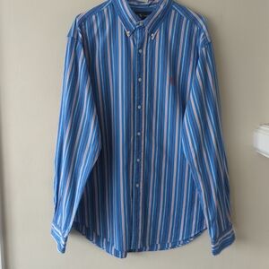 Polo Ralph Lauren Classic Fit Bold Striped Shirt Blue / Orange Sz XL Money